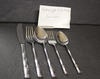 Reed & Barton Bamboo Rebacraft Stainless Flatware Fork Knife Spoon ~Set Of 5