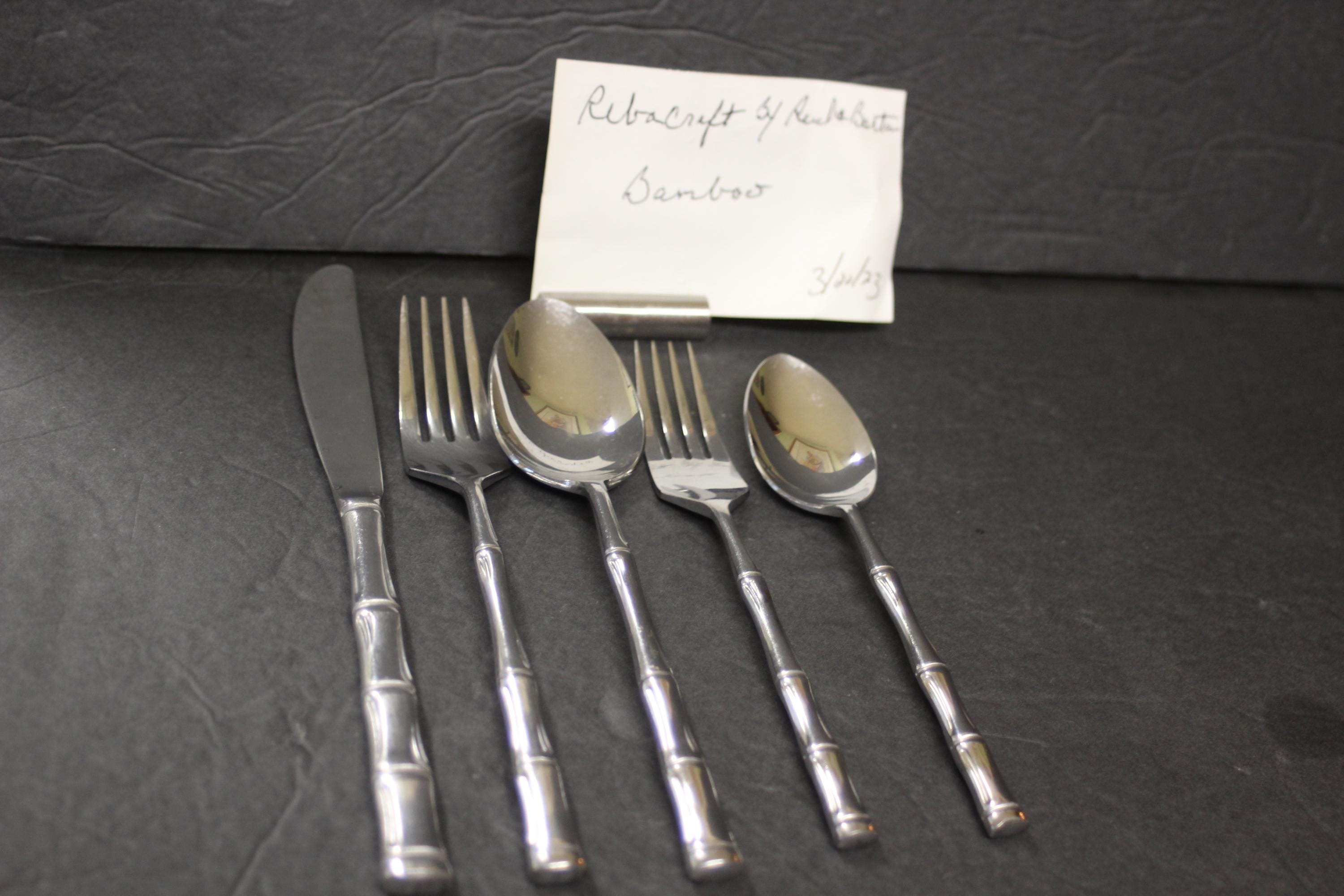 Reed Barton Bamboo Rebacraft Stainless Flatware Fork Knife Spoon set of 5 Etsy