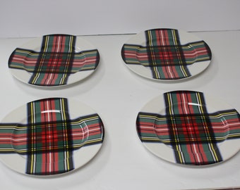S/4 Pottery Barn Christmas Stewart Tartan Salad Plates Christmas Holiday