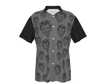 Devil Black and Gray Men's Hawaiian Shirt With Pocket