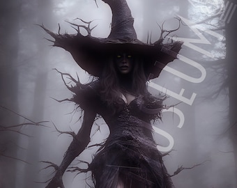 Art Print Metal Canvas Gothic Aesthetic Witch Witches Wiccan Witchcraft Elemental Tree Twisted Roots Halloween Macabre Dark Modern Unique