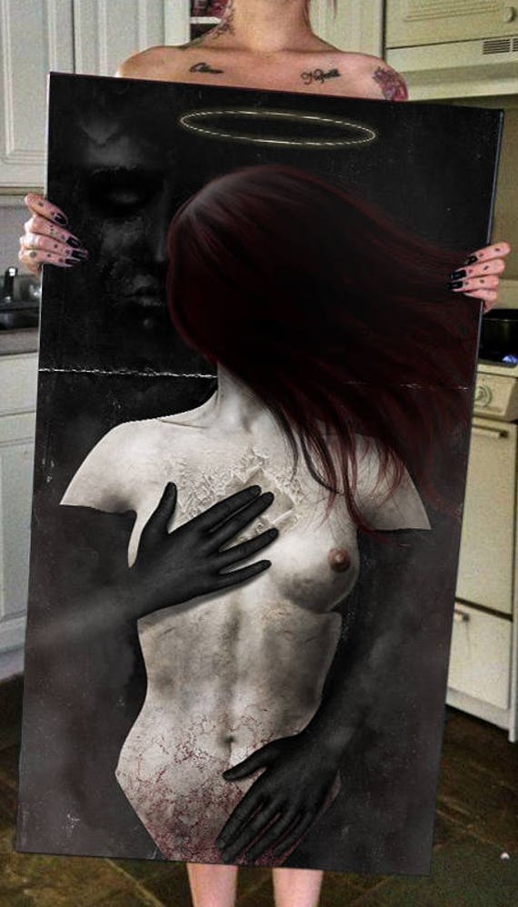 Canvas Acrylic Macabre Disturbing Dark Abstract Surreal Nude Angel Devil  Demon Woman Fantasy Cartoon Art Artwork Beautiful Modern Unique