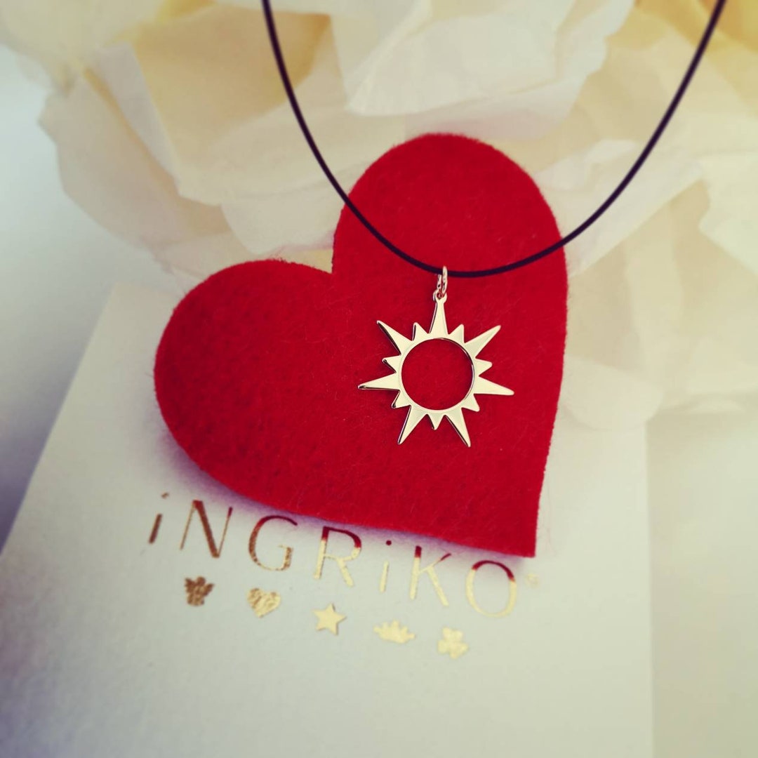 Sun Pendant Necklace, 14K Solid Yellow Gold Sun Jewelry, Celestial