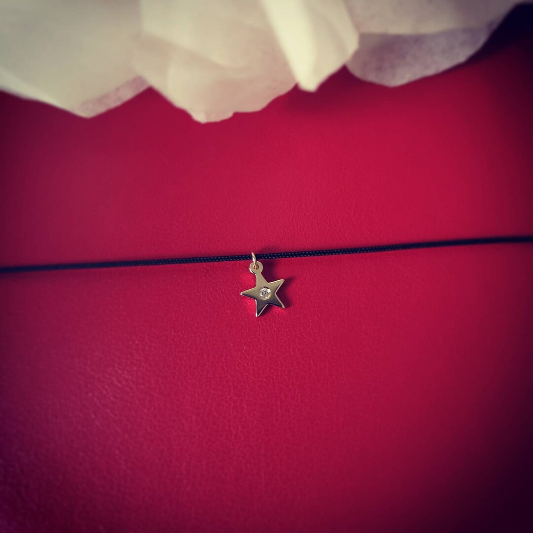 Diamond Star Necklace Diamond String Necklace 14K Solid Gold Etsy