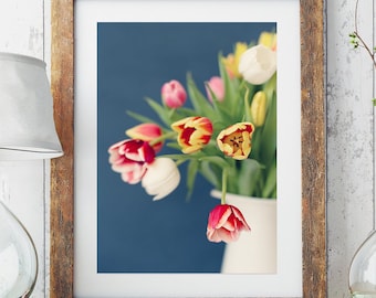 Photographie de tulipes, Nature morte, Affiche de bouquet de fleurs, Impression d’art, Décoration Salon