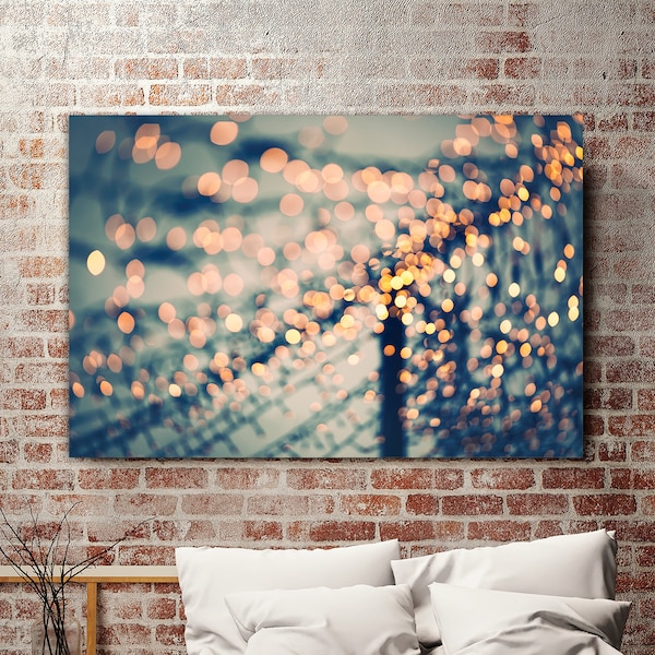 Lichtermeer Leinwanddruck, Fotografie, Bokeh, Vintage, blau, abstrakt, Wandbild, Geburtstagsgeschenk Frau, Büro, Wohnzimmer, Schlafzimmer