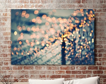 Sea of lights canvas print, photography, bokeh, vintage, blue, abstract, mural, birthday gift woman, office, living room, bedroom