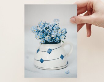 Postcard Forget me not, birthday, flowers, photo postcard, congratulations card, greeting card, gift card, photography, vintage, analog
