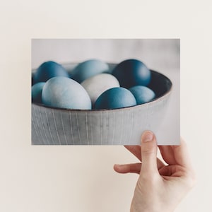 Osterkarte, Ostereier Postkarte, Grußkarte, Geschenkkarte, Frühling, Fotografie, blau