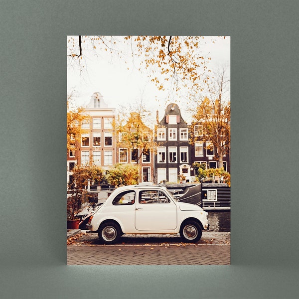 Postkarte Fiat in Amsterdam, Fotopostkarte, Grußkarte, Geschenkkarte, Fotografie, Reisefotografie, Lifestyle, Oldtimer, Auto