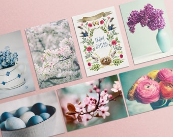 Cartes postales Ensemble de 7 cartes de vœux de printemps et de Pâques