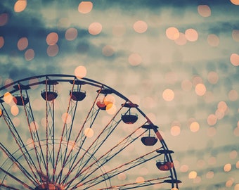 Ferris Wheel Photography Travel Photography Bokeh Art Print Poster Vintage Retro Lights Wall Decor Office Living Room Bedroom