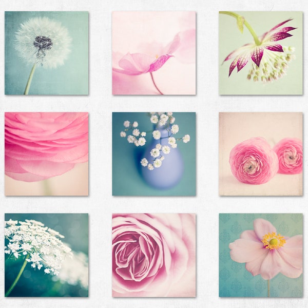 Mini Portfolio Flowers, Set of 9, Nature Photography, Art Prints, Poster, Dandelion, Home Decoration, Wall Design, Living Room, Bedroom