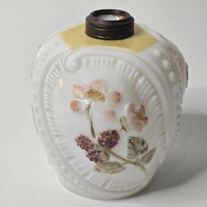 Vintage Embossed Flower Milk Glass Oil Lamp / Lantern Base