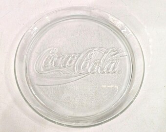 Piatto da portata/vassoio in vetro vintage da 33 cm con logo Coca-Cola in rilievo