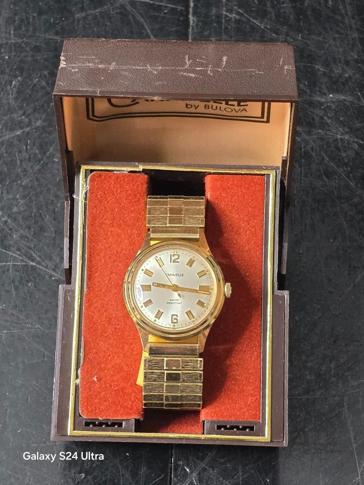 Caravelle by Bulova 1974 Gold-Tone Winding womens Vintage Watch Red Strap Works VTG 1975 Bulova Caravelle 24mm Red/brown Dial Manual  main image 2