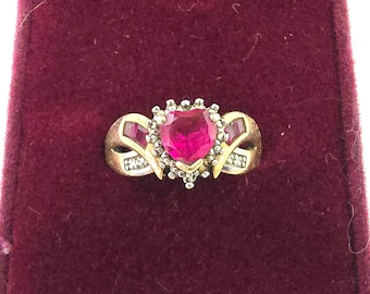 10K gouden ring met robijn en diamant, maat 7, GEEN SCHROOT!