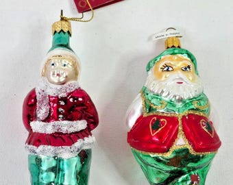 2 Home For The Holidays Mr Mrs Santa Claus Blown Glass Christmas Ornaments