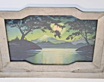 Lámpara de TV vintage de metal fundido Twilight Mt Fuji con movimiento. POR FAVOR, LEA