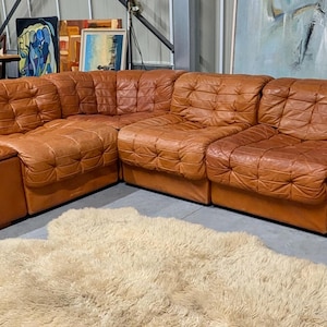 De Sede DS11 sektionssoffa i Cognac Patchwork-läder - Sex delar i fantastiskt skick