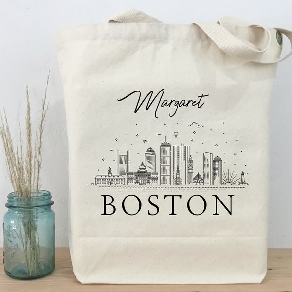 Personalized Boston Tote, Bachelorette Party, Wedding Guest Tote, Boston Skyline Tote, Girls Trip Tote, Boston Vacation, Boston Welcome Bag