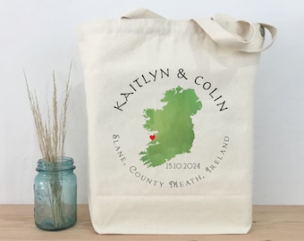 Personalized Ireland Map Wedding Tote, Welcome Bag
