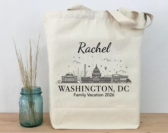 Personalized Washington DC Skyline Cotton Canvas Tote Bag