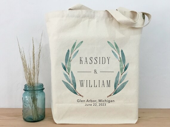 Olive Leaf Wedding Tote, Wedding Welcome Bag, Olive Branch Wedding