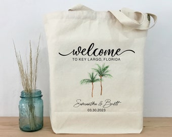 Palm Tree Wedding Welcome Tote Bag, Beach Destination