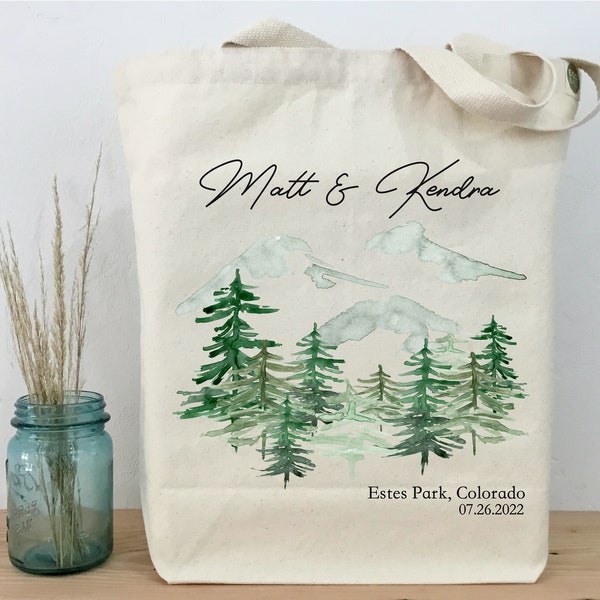 Mountain Wedding Tote, Outdoor Wedding, Forest Wedding, Montana Wedding, Colorado Wedding, Utah Wedding, Idaho Wedding, Wedding Welcome Bag
