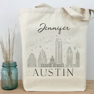 Personalized Austin Tote, Austin Tote, Reusable Shopping Tote, Bachelorette Party Tote, Personal Tote, Gift Tote, Austin Texas Skyline Tote