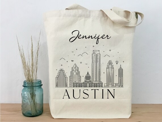 Personalized Austin Tote, Austin Tote, Reusable Shopping Tote, Bachelorette Party Tote, Personal Tote, Gift Tote, Austin Texas Skyline Tote