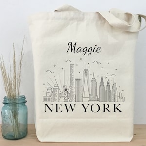 Personalized New York Tote, New York Tote, Bachelorette Party Tote, Personal Tote, Vacation Tote, Gift Tote, New York City Skyline Tote