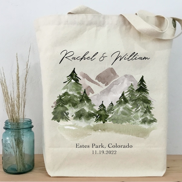 Mountain Wedding Tote, Personalized Wedding Tote, Welcome Bag, Mountain Wedding, Montana Wedding Tote, Colorado Wedding Tote, Wedding Gift