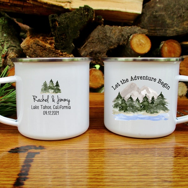 Let the Adventure Begin Mug, Wedding Welcome Gift, Wedding Favor, Wedding Gift, Reception Mug, Mountain Mug, Personalized Mug, Wedding Mug