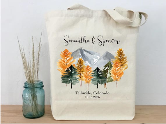 Fall Mountain Wedding Cotton Canvas Tote, Personalized, Welcome Bag