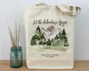 Mountain Wedding Welcome Tote Bag, Let the Adventure Begin