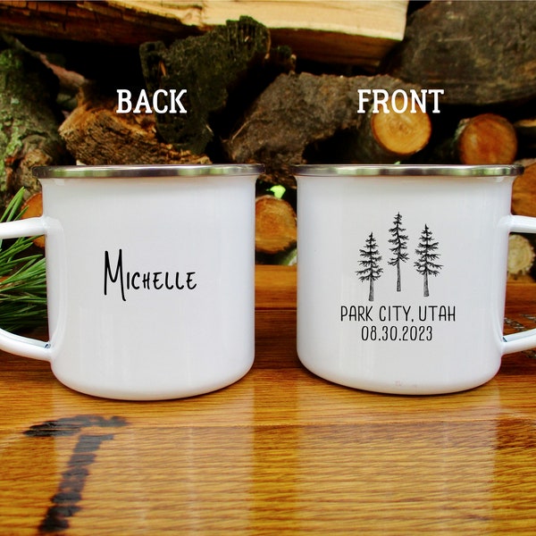 Mountain Mug, Mountain Camp Mug, Personalized Mug, Bachelorette Party Mug, Wedding Reception Mug, Bridesmaid Gift, Groomsman Gift, Tree Mug