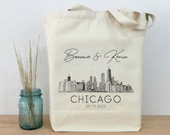 Chicago Tote, Chicago Skyline, Tote, Personalized Tote, Wedding Welcome Tote, Chicago Bachelorette Tote, Chicago Trade Show Bag, Gift Tote