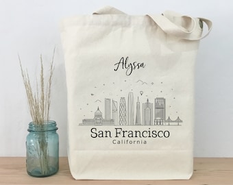 Personalized San Francisco Skyline Cotton Canvas Tote