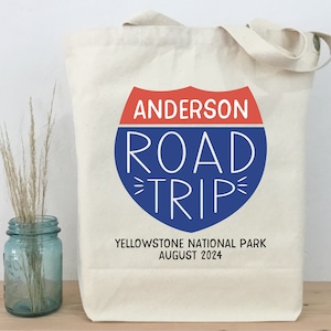 Personalized Road Trip Cotton Canvas Tote, Family Vacation Bag