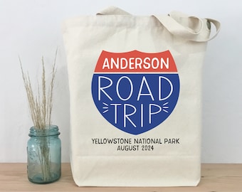 Personalized Road Trip Cotton Canvas Tote, Family Vacation Bag