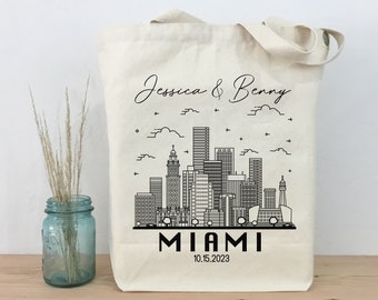 Miami Wedding Tote, Miami Skyline Wedding Welcome Bag, Personalized Wedding Tote, Wedding Guest Tote, Miami Wedding Bag, Miami Florida Tote