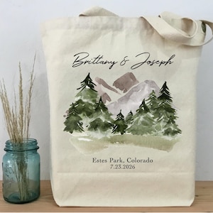 Wedding Welcome Bag, Personalized Mountain Wedding Tote, Canvas Tote Bag, Wedding Guest Gift, Mountain Wedding Bag, Colorado Wedding Tote