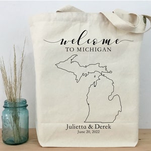 Michigan Wedding Tote, Michigan Wedding, Wedding Welcome Bag, Michigan Map Tote, State Wedding Tote, Wedding Guest Tote, Great Lakes State