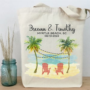 Personalized Beach Wedding Tote Bag, Tropical Wedding Tote, Wedding Welcome Bag, Palm Tree Bag, Florida Wedding Tote, Hawaii Wedding Tote