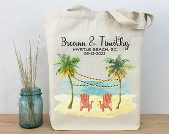 Personalized Palm Tree Wedding Tote Bag, Beach Welcome Gift