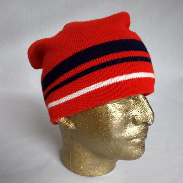 80's Ski Beanie/ Vintage Knit Ski Cap/ Winter Athletic Wear/ Knit Hat