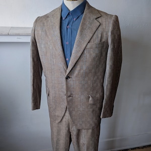 Vintage 1970s Glen Plaid Wool Suit - Size 42