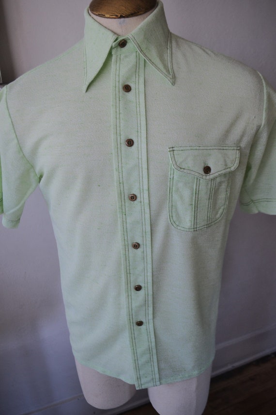 Donegal Crepe Oxford Shirt/ 70's Short Sleeve Tro… - image 5